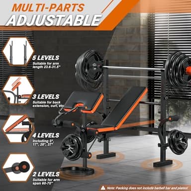 XDDIAS Weight Bench, 6 In 1 Bench Press Squat Rack Weight Bench With Leg Extension And Leg Curl, Weight Benches For Home Gym With Preacher Pad, Full Body Flat Incline Bench For Weight Lifting - Image 2