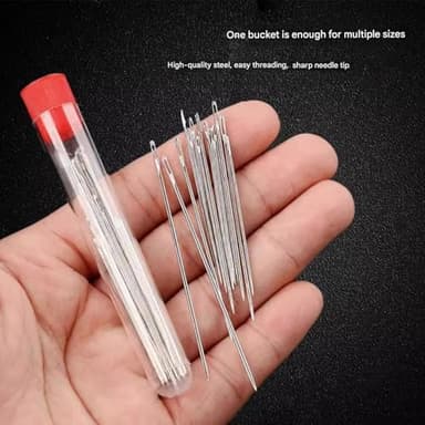 Big Eye Steel Sewing Needles Kit, Stainless Steel Sewing Needles Kit for Hand Sewing [25 Steel Needles, 1 Needle Box, 1 Seam Sewing Thread Ripper, 2 Needle Threaders, 6 Threads, 2 Thimbles] (37pcs) - Image 7