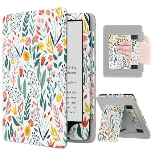 MoKo Case for 7"/6.8" Kindle Paperwhite(12th/11th Generation-2024/2021) and Kindle Colorsoft Signature Edition, Slim PU Shell Cover Case with Auto-Wake/Sleep for Kindle Paperwhite 2024, Flowers - Image 1