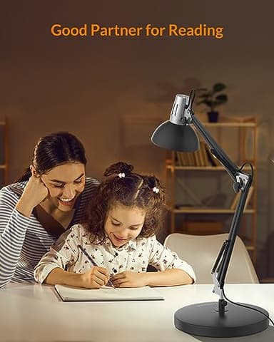 LEPOWER Metal Desk Lamp, Adjustable Goose Neck Architect Table Lamp with On/Off Switch, Swing Arm Desk Lamp with Clamp, Eye-Caring Reading Lamp for Bedroom, Study Room &Office (Black) - Image 5