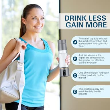 Hydrogen Water Bottle Generator 2025, PEM/SPE Electrolysis Hydrogen Water Technology, 6000+ ppb,Alkaline Pitcher Hydrogen Water Electrolyzer, Hydrogen Generator, Men's & Women's Gifts - Image 5
