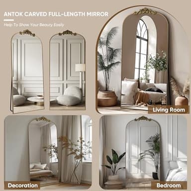 Antok Arched Full Length Mirror, 71"x28" Floor Mirror with Carved, Full Body Mirrors for HomeDecor, Standing/Halling Large Wall Mirror for Bedroom, Living Room, Cloakroom, Bronze, Retro Style - Image 6