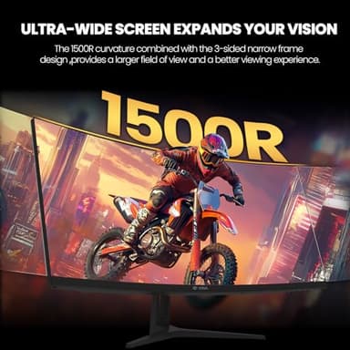 CRUA 34" Curved Gaming Monitor, WQHD 3440x1440, 144Hz/165Hz Computer Monitors, 1500R VA Screen, 120% sRGB, AMD FreeSync, HDMI 2.0 & DP 1.4, Wall Mountable Installs- Black - Image 7