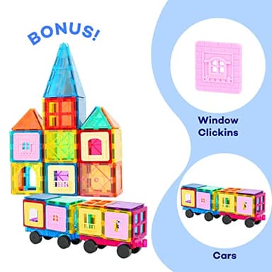 Anbalulu Magnetic Tiles 100PCS with 2 Cars, STEM Educational Building Blocks for Kids Ages 3-9, Magnet Construction Toys Gift for Toddlers - Image 3
