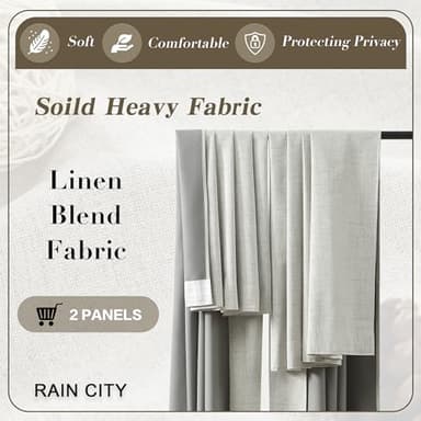 RAIN CITY Natural Blackout Curtains 90 Inch Long 2 Panels Set,Back Tab/Rod Pocket/Pleated Look with Hooks,Linen Blend Textured Boho Black Out Sunblock Summer Drapes for Living Room 50W x 90L - Image 7