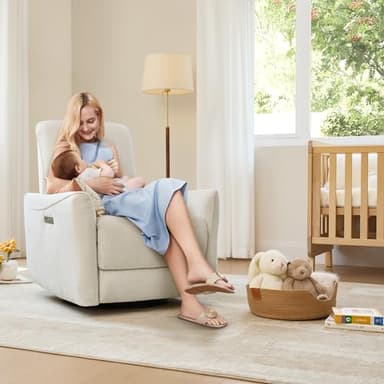 CHITA Power Recliner Chair Swivel Glider, FSC Certified Upholstered Living Room Nursery Reclining Sofa Chair with Lumbar Support, Linen - Image 2