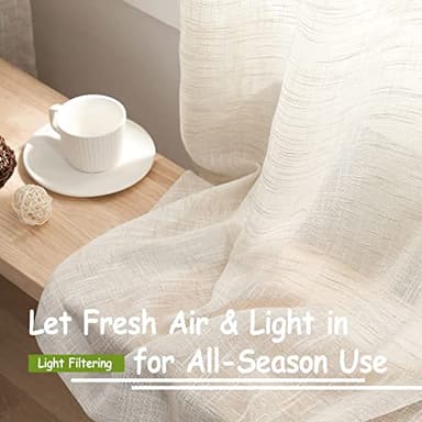 Treatmentex Semi Sheer Curtains for Living Room Natural Linen Sheer Curtain Drapes for Bedroom 95inch Long Farmhouse Country Rustic Window Curtains 52" w 2 Panels Grommet Top Beige - Image 3