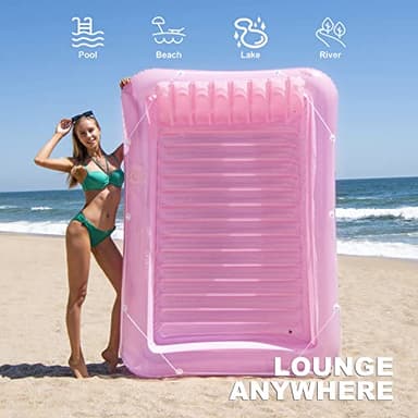 Inflatable Pool Floats Lounger for Adults, Blow Up Tanning Pool Raft Sun Tan Tub with Inflatable Pillow for Family Outdoor, Garden, Backyard Summer Water Party (Pink) - Image 6