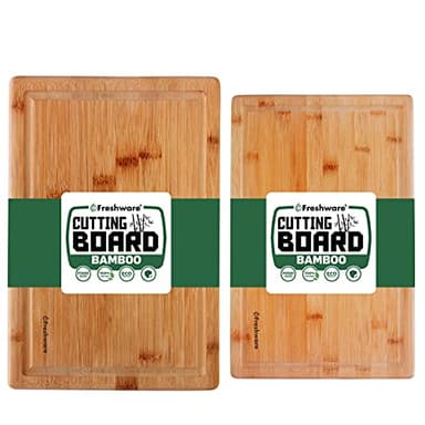 Freshware Freshware Bamboo Cutting Boards for Kitchen with Juice Groove [Set of 2] Wood Cutting Board for Chopping Meat, Vegetables, Fruits, Cheese, Knife Friendly Serving Tray with Handles - Image 1