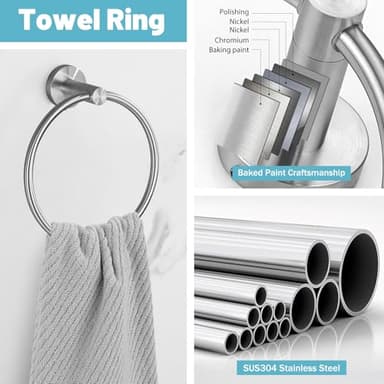 Bathroom Hardware Set, 6-Piece Towel Bar Set Brushed Nickel Towel Holder Set Includes 19.68/23.6 in Towel Bar,Toilet Paper Holder,Towel Ring and Towel Hook Wall Mount Bathroom Accessories Set - Image 4
