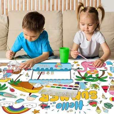 OHOME Summer Giant Coloring Poster/Tablecloth - Summer Decorations - 30 x 72 Inches Jumbo Paper Coloring Banner - Kids Crafts Gifts Toys Games Ice Cream Party Decorations - Arts Crafts Supplies - Image 5
