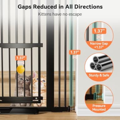 COMOMY 55.1" Extra Tall Pet Gate for Cats, 29.5-40.6" Extra Wide Cat Gate with Adjustable Cat Door, Pressure Mounted Easy Walk Through Pet Gate with Door for Stairs, Doorways, Kitchen(Black) - Image 4