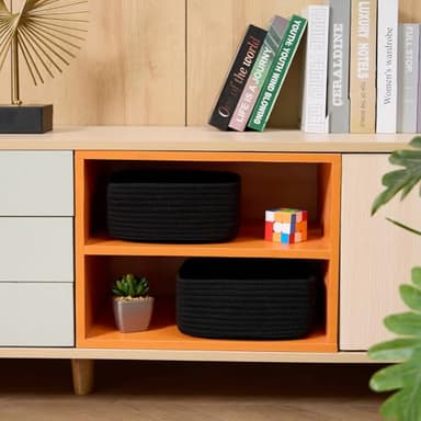 MiniArk Small Square Shallow Baskets for Organizing, 9.7x9.7x4.3 Inch Rope Woven Storage Bins for Cubes Closet, Shelves Storage, Boho Decorative Basket, 2 Packs Black - Image 5