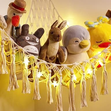 Stuffed Animal Toy Storage Hammock with LED Light - Macrame Jumbo Doll Corner Stuff Animals Organizer Decorations - Cute Hanging Plushie Net Kids Baby Nursery Bedroom Room Decor - Image 6