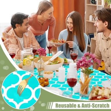 Smiry Rectangle Picnic Table Cover, Waterproof Elastic Fitted Camping Tablecloths for 4 Foot Tables, Wipeable Flannel Backed Vinyl Tablecloth Protector for Indoor, Outdoor (Teal, 24x48 Inches) - Image 8