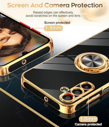LeYi for Samsung A15-5G Case: with [2 Pack] Tempered Glass Screen Protector 360° Rotatable Ring Holder Magnetic Kickstand, Plating Rose Gold Edge for Galaxy A 15 5G Case, Black - Image 4