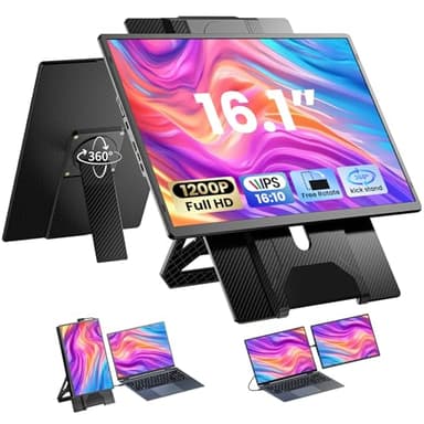 Enzion Laptop Screen Extender 16.1", 1200P FHD, Portable Monitor 360° Rotating Detachable Stand, Height Adjustable Laptop Monitor Extender for 13-17.5", Plug-Play for Mac/OS/Wins/Chrome/Dex - Image 1