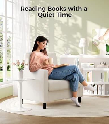 Welzona Sofa Accent Chair, 33" Reading Chair for Bedroom, Tool-Free Setup Living Room Accent Chairs, Comfy Arm Chairs Living Room, All-Wood Reading Nook, Beige - Image 6