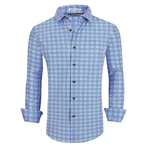 Esabel.C Mens Dress Shirts Wrinkle Free Button Down Shirts Long Sleeve Regular Fit Print Business Shirt, Blue/Navy, S - Image 1