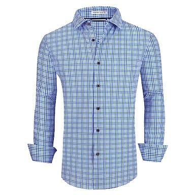 Esabel.C Mens Dress Shirts Wrinkle Free Button Down Shirts Long Sleeve Regular Fit Print Business Shirt, Blue/Navy, S - Image 1