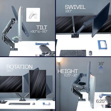 VIVO Dual Monitor up to 32 inches and 19.8 lbs per Screen, Pneumatic Arm Desk Mount, Articulating Counterbalance, VESA Stand, Classic, STAND-V002O - Image 8