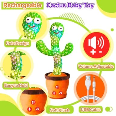 Vitosup Rechargeable Dancing Talking Cactus Toy for Baby Toddler, Volume Adjustable, Singing, Mimicking, Repeating, Toddler Baby Toys for Girls Boys, Birthday or Chirstmas Gifts - Image 8