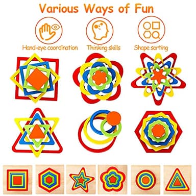 Toddler Puzzles Montessori Toy Wooden Shape Sorting Puzzle Sensory Toy Toddler Activities Preschool Learning Educational Autistic Developmental 1 2 3 Year Old Girl Boy 1-3 Dementia Game Easter Gift - Image 2