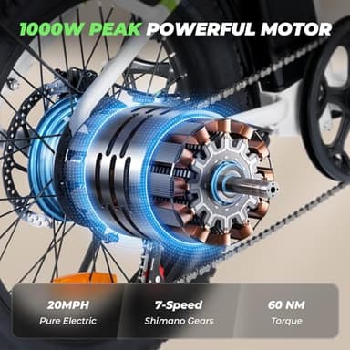 isinwheel U7 Electric Bike for Adults, 750W Peak 20 mph Cargo Ebike Adult Electric Bicycles 55 Miles Range E Bike, 48V 10.4Ah Removable Battery, 7 Speed Gearshift, 20" Step Thru Ebikes for Adults - Image 2