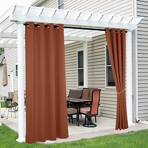 RYB HOME Outdoor Curtains Blackout - 2 Panels Outside Curtains Waterproof Thermal Insulating for Patio Porch Garage Garden Gazebo Universal Replacement Sidewall, W 52 x L 96 inch, Terracotta - Image 1