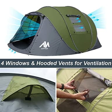 6 Person Easy Pop Up Tents for Camping - AYAMAYA Double Layer Waterproof Instant Tent with Vestibule & Porch, Large Size Family Automatic Setup 4-6 People Hiking (Poles Included) - Image 7