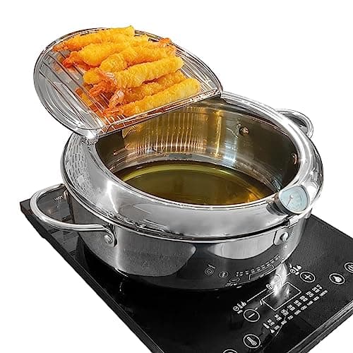 Saltlas Deep Fryer Pot (°F), 11"/4.4Qt (4.2 L) Extra Large Tempura Frying Pot with Lid, 304 Stainless Steel Fry Pot with Fahrenheit Thermometer and Oil Drip Drain Rack - Image 1