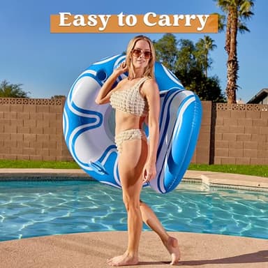 Sloosh Inflatable Pool Floats Lounger - Pool Floaties Blow Up Air Sofa Floating Chair with Big Backrest, Heavy Duty River Tubes Summer Lake Beach Water Float Raft Floaty for Adults (Blue White) - Image 6