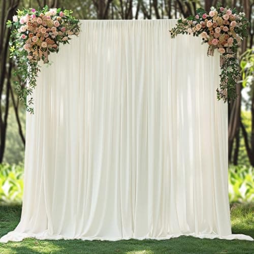 10x10ft Wrinkle Free Ivory Backdrop Curtain for Parties Soft Fabric Drapes Wedding Ivory Curtain Backdrop for Birthday Party Decorations Background for Photography 5x10ft,2 Panels - Image 1