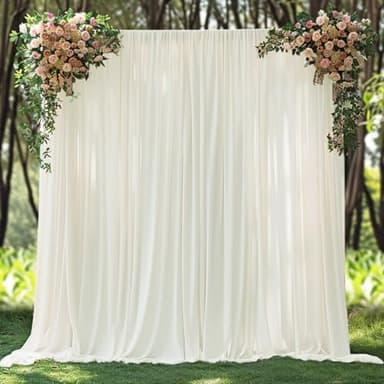 10x10ft Wrinkle Free Ivory Backdrop Curtain for Parties Soft Fabric Drapes Wedding Ivory Curtain Backdrop for Birthday Party Decorations Background for Photography 5x10ft,2 Panels - Image 1