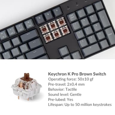 Keychron K10 Full Size 104 Keys Bluetooth Wireless Mechanical Gaming Keyboard for Mac Windows K Pro Brown Switch, Multitasking/White LED Backlight/USB C Wired Computer Keyboard - Image 4