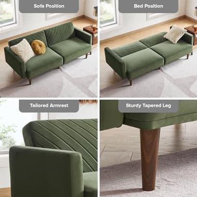 mopio 76.8" Futon Sofa Bed, Small Couch, Sleeper, Loveseat, Mid Century Modern Futon Couch, Sofa Cama, Couches for Living Room (Olive Green Premium Velvet) - Image 5