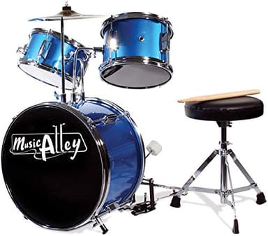 Music Alley 3 Piece Kids Drum Set with Throne, Cymbal, Pedal & Drumsticks, Blue, (DBJK02) - Image 1