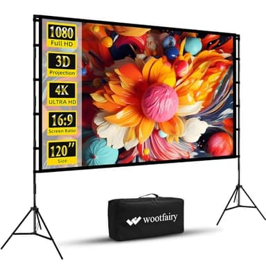 Projector Screen and Stand, Wootfairy 120 inch Foldable and Portable Projection Screen 16:9 4K HD Rear Front Wrinkle-Free Movie Screen with Carry Bag for Indoor Outdoor Home Theater Backyard Cinema - Image 1