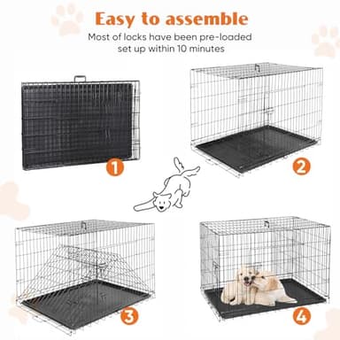 Sweetcrispy Large Dog Crate with Divider Panel, 36 Inch Double Door Folding Metal Wire Dog Cage with Plastic Leak-Proof Pan Tray, Pet Kennel for Indoor, Outdoor, Travel, 36S - Image 5