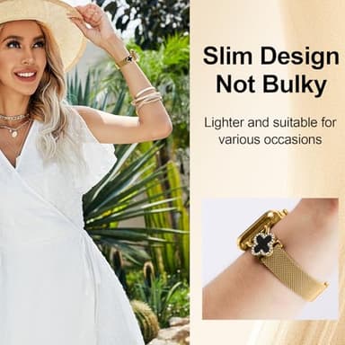 Joyozy Slim Metal Band Compatible with Apple Watch Band 38mm 40mm 41mm 42mm 44mm 45mm 46mm 49mm Skinny Magnetic Strap with Bling Charms, Cute Stainless Steel Band, Dressy Thin iWatch Bracelet for Women (Gold) - Image 3