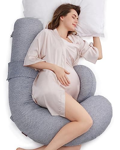 Momcozy Pregnancy Pillows, Original F Shaped, with Air Layer Cover, Grey - Image 1