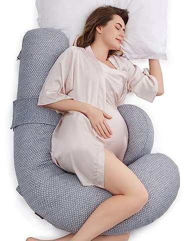 Momcozy Pregnancy Pillows, Original F Shaped, with Air Layer Cover, Grey - Image 1
