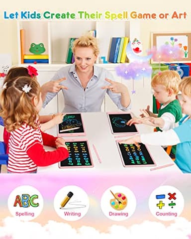 FLUESTON LCD Writing Tablet, Doodle Board Toys Gifts for 3-8 Year Old Girls Boys, 10 Inch Colorful Electronic Board Drawing Pad for Kids, Gifts for Toddler Educational Learning Travel Birthday, Pink - Image 4