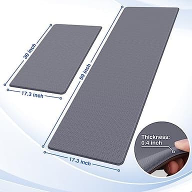 StepRite Kitchen Mats, 2PCS Kitchen Rugs, Cushioned Anti Fatigue Kitchen Mats for Floor, Non-Slip Standing Desk Mat, Waterproof Kitchen Rug Set for Kitchen, Floor, Office, 17.3"x30"+17.3"x59", Grey - Image 3