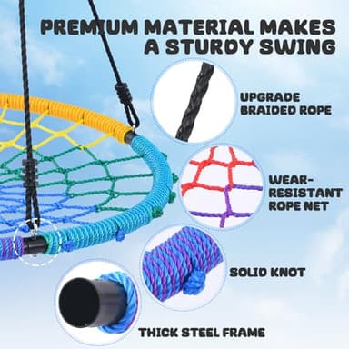 Trekassy 750 lb Spider Web Saucer Swing 40 inch for Tree Kids with Steel Frame and 2 Hanging Straps-Rainbow - Image 4
