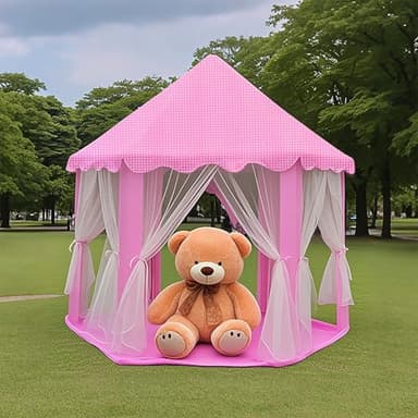 Juliful Unic Princess Play Tent for Girls with 20-ft Star Light String – Large Pink Castle Playhouse Toy for Kids, Indoor & Outdoor, Perfect Birthday for Children, 55"×53" (D×H) - Image 2
