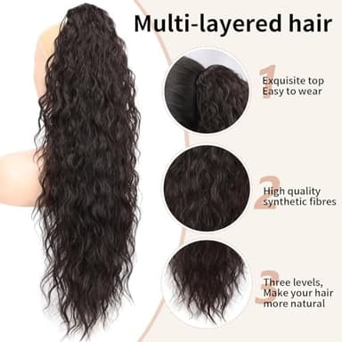 ORSUNCER Ponytail Extension Claw 26" Curly Pony Tail Clip in Claw Hair Extensions Fluffy Natural Looking Synthetic Hairpiece for Women Black Brown - Image 4