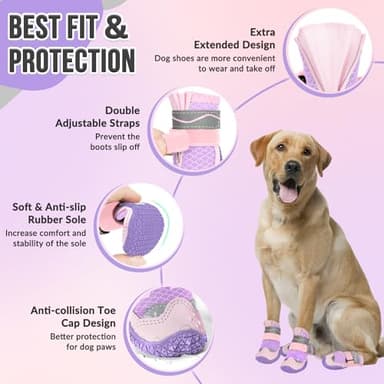 SlowTon Dog Shoes for Large Small Medium Dogs - Breathable Dog Boots for Summer Hot Pavement, Paw Protector for Outdoor Walking Winter Snow, Anti-Slip Rubber Dog Booties for Hard Floor (Pale Pink, 0) - Image 4