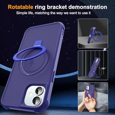SKYLMW Compatible with iPhone 12 Case & iPhone 12 Pro Case with Invisible Magnetic O-Ring Stand Translucent Phone Cases 6.1" [Compatible with Mag-Safe][Great Grip Feeling], Navy - Image 2