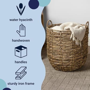 happimess BSK1003B Laurel 19.49" Bohemian Handwoven Abaca Hamper Basket with Handles, Brown for Storage and Decoration in Bathroom, Bedroom, Living Room - Image 3